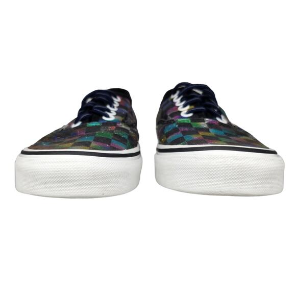 Vans Shoes Womens 9 Black Rainbow Checkered Shiny Metallic Holographic Low Tops - Picture 6 of 12